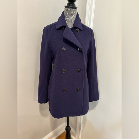 LL Bean Womens Sz:S Navy Blue Fleece Polartec Peacoat Double Breasted Jacket. - Picture 1 of 10